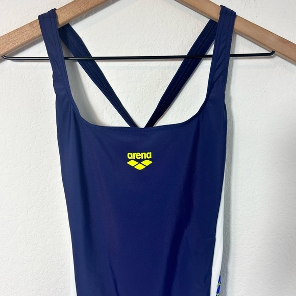 ARENA W THREEFOLD V BACK ONE PIECE NAVY NEON BLUE WHITE WOMEN SIZE 40 NWT - Picture 8 of 8